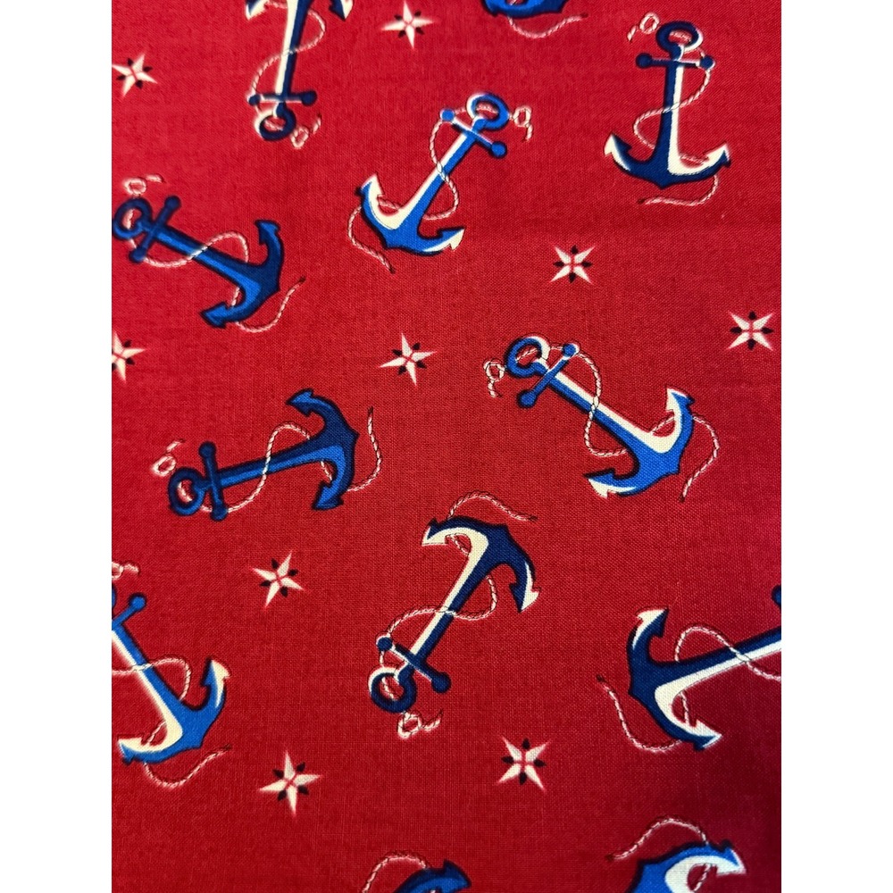 Vintage New Anchor Design Sea Life Retro Look Red Blue Fabric 18" x 42"
